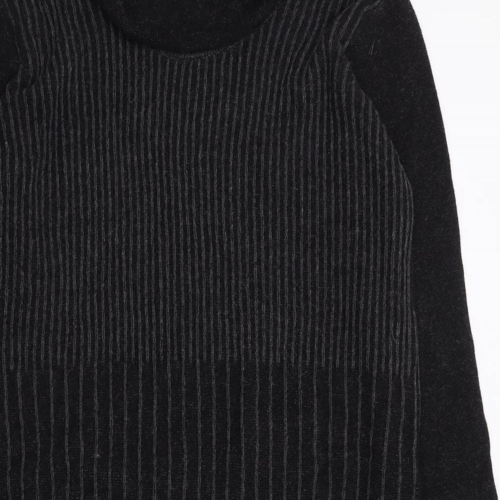 Sahara Womens Grey Striped Wool Jumper Dress  Size L  Roll Neck Pullover