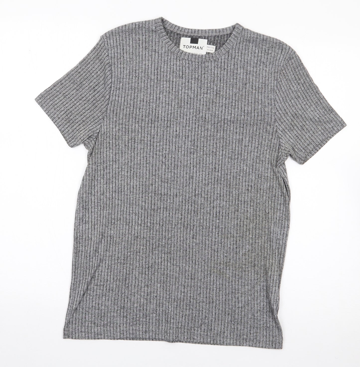 Topman Mens Grey  Polyester  T-Shirt Size S Crew Neck  - Ribbed