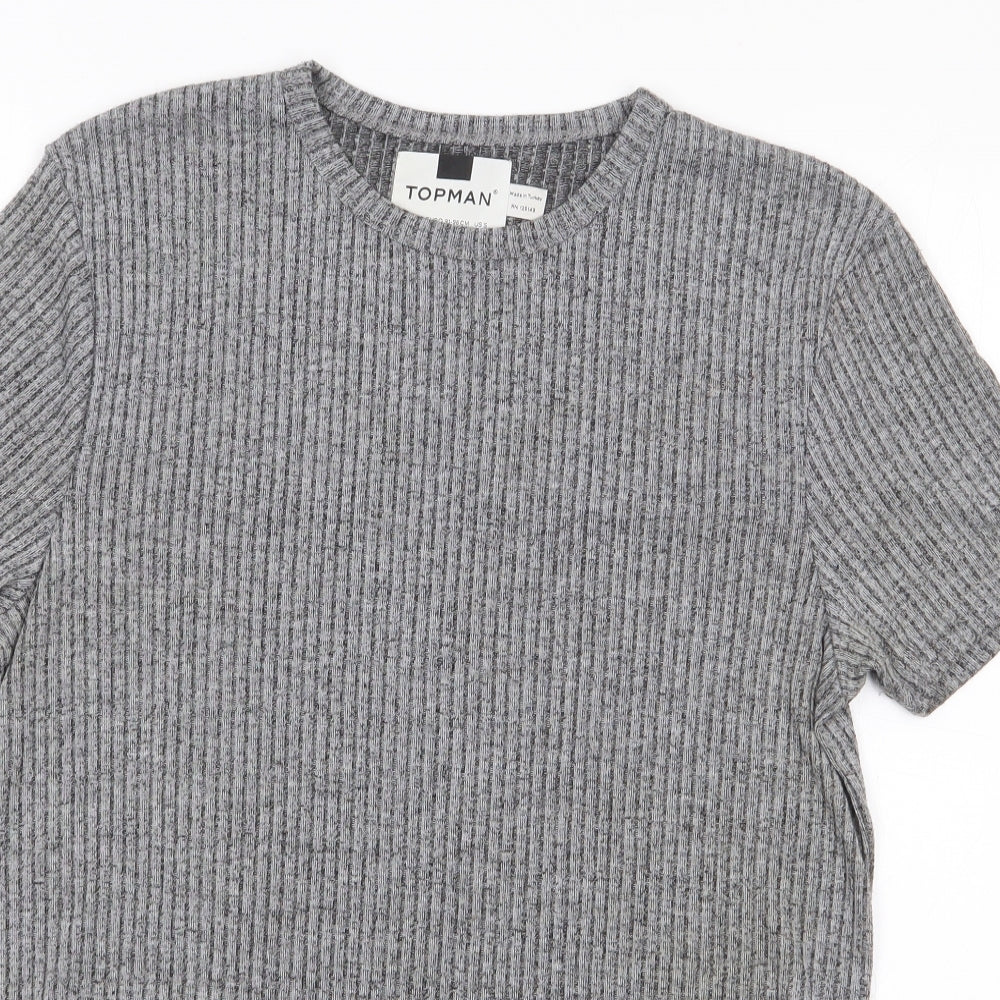 Topman Mens Grey  Polyester  T-Shirt Size S Crew Neck  - Ribbed