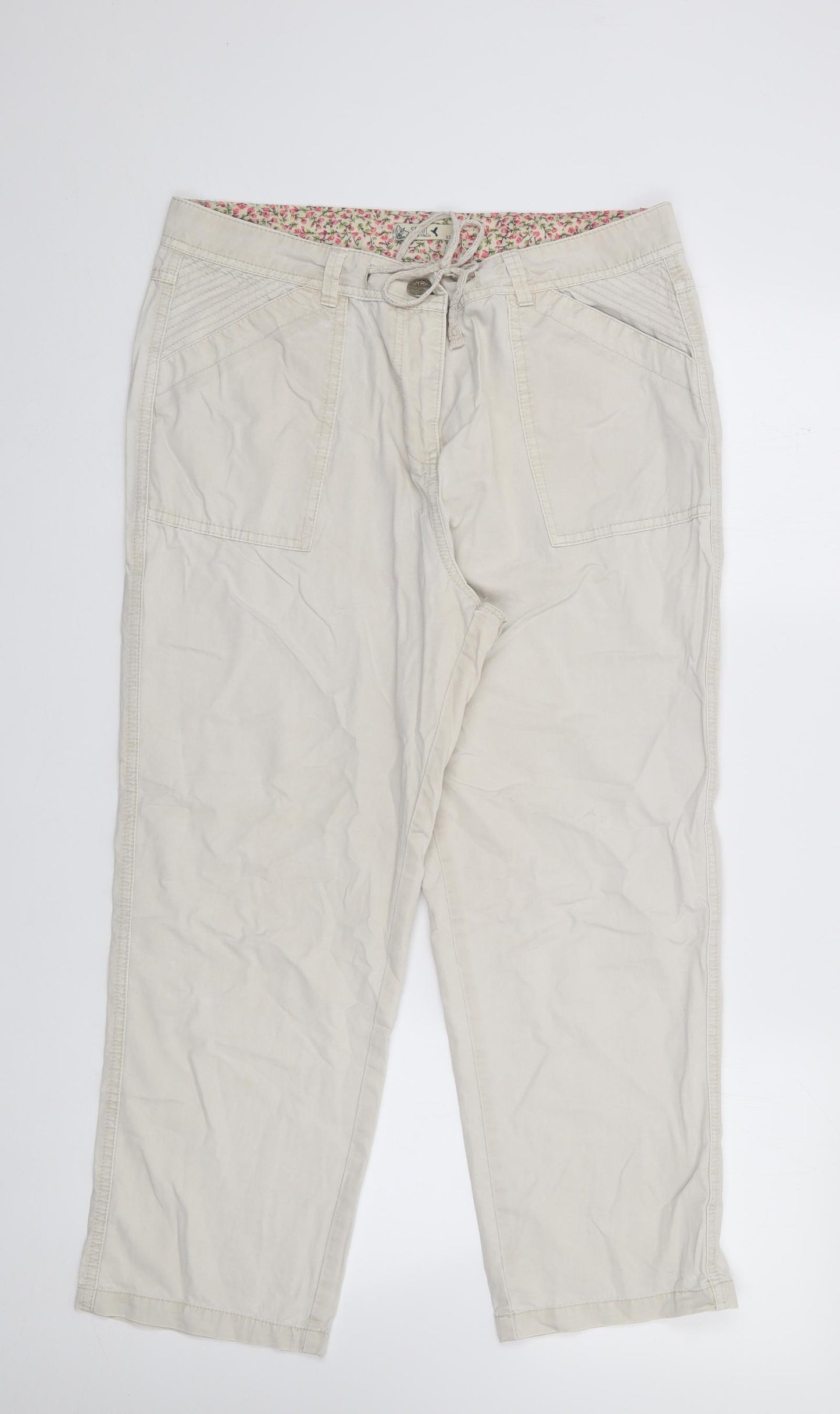 M&Co Womens Beige  Cotton Capri Trousers Size 12 L23 in Regular Drawstring