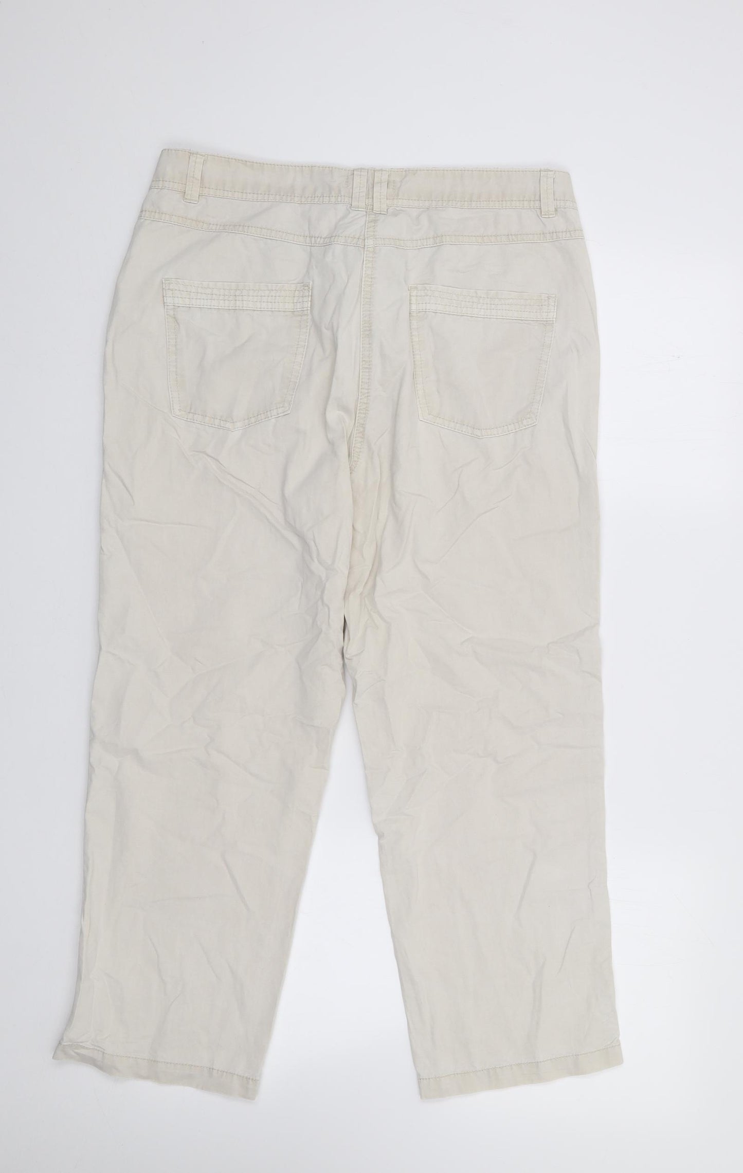 M&Co Womens Beige  Cotton Capri Trousers Size 12 L23 in Regular Drawstring
