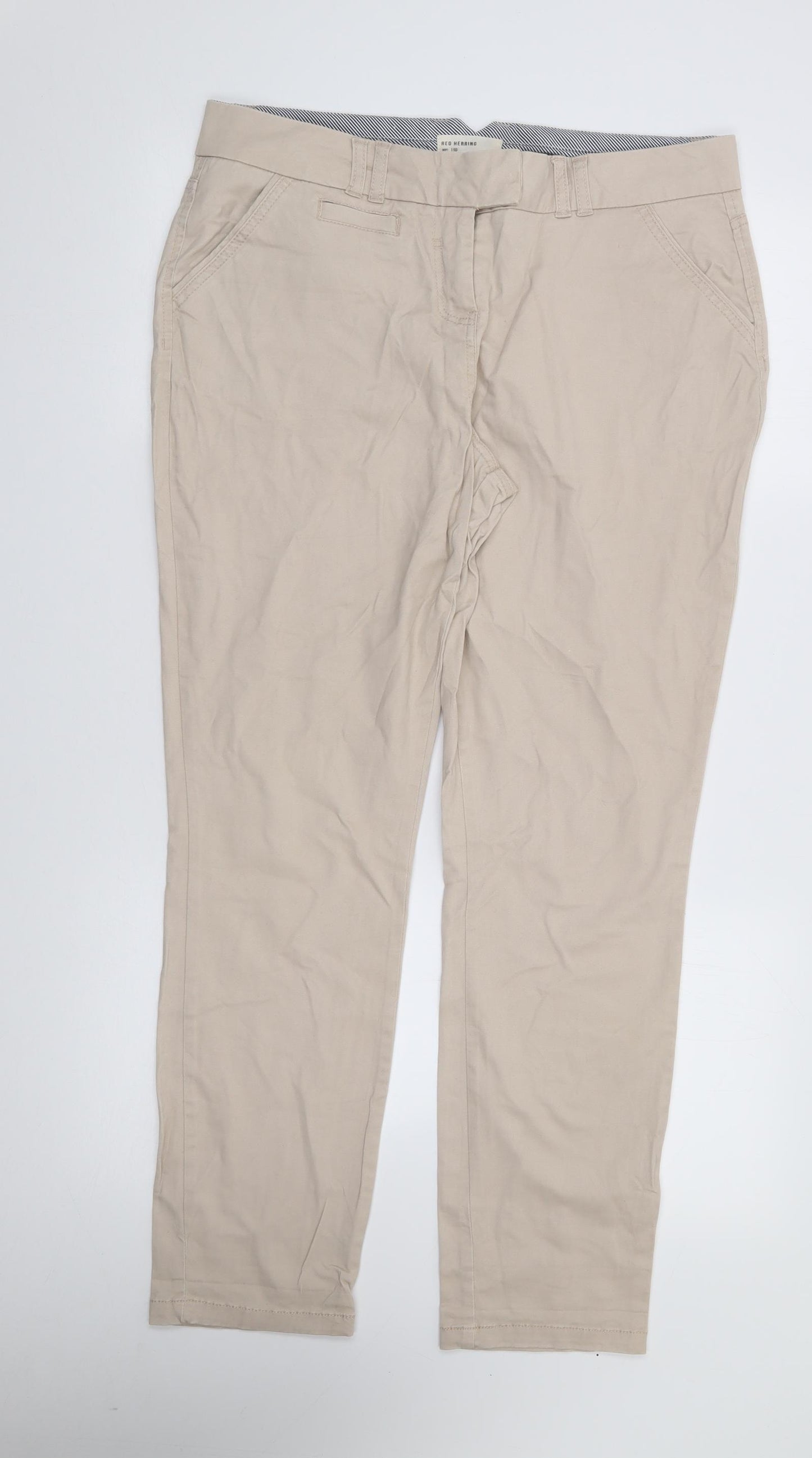 Red Herring Womens Beige  Cotton Chino Trousers Size 14 L28 in Regular Zip