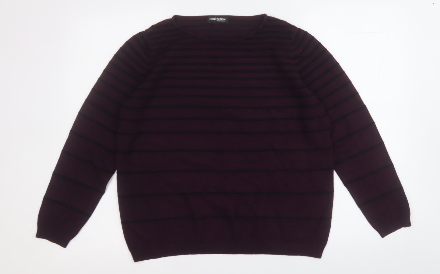 Debenhams Womens Purple Round Neck Striped Viscose Pullover Jumper Size 14