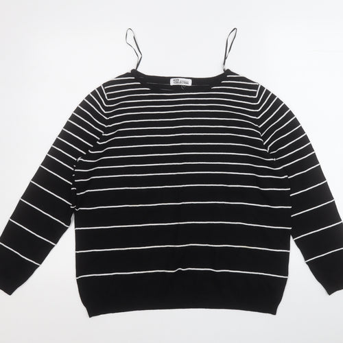 Debenhams Womens Black Round Neck Striped Viscose Pullover Jumper Size 18