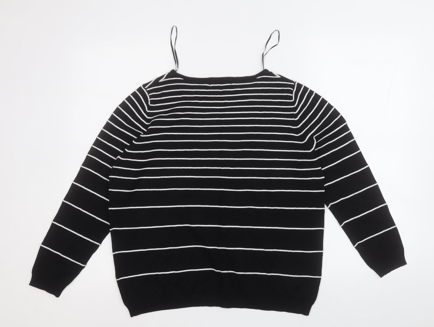 Debenhams Womens Black Round Neck Striped Viscose Pullover Jumper Size 18