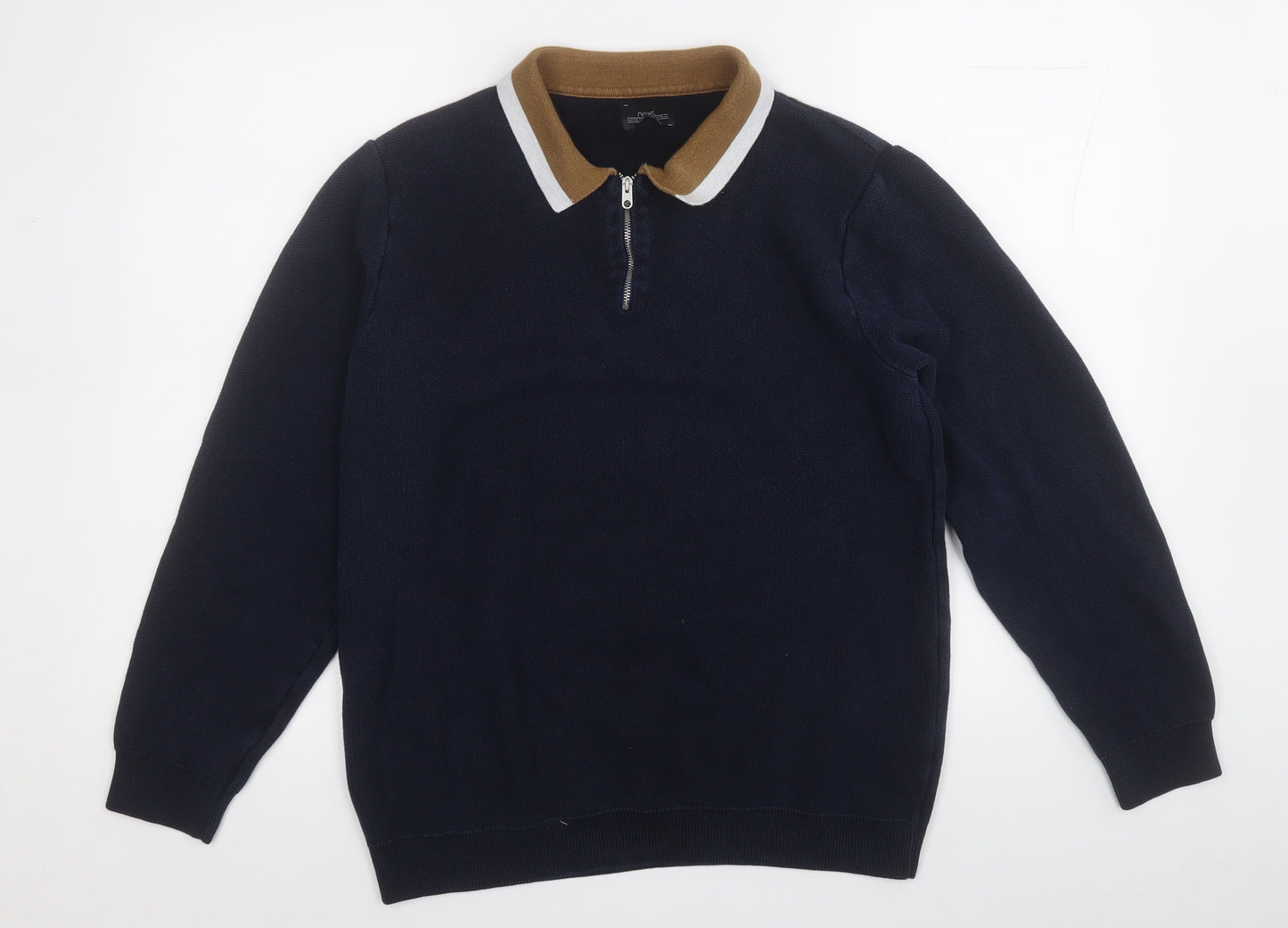 NEXT Mens Blue Collared  Cotton Pullover Jumper Size L