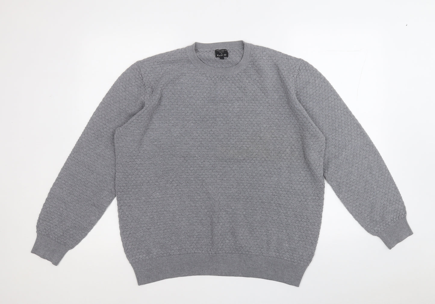 Easy Mens Grey Round Neck  Acrylic Pullover Jumper Size L