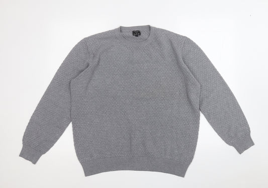 Front view of Easy men’s grey round neck acrylic jumper, size L