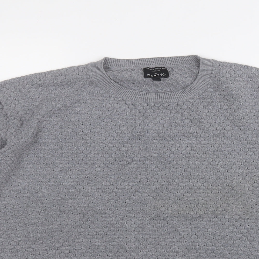 Easy Mens Grey Round Neck  Acrylic Pullover Jumper Size L