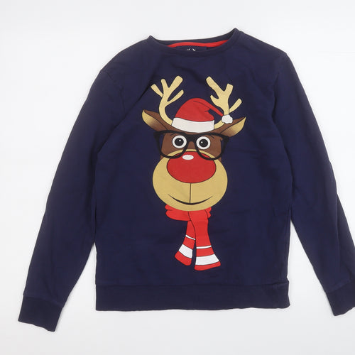 Rebel Boys Blue  Cotton Pullover Sweatshirt Size 11-12 Years   - Rudolph Christmas Jumper