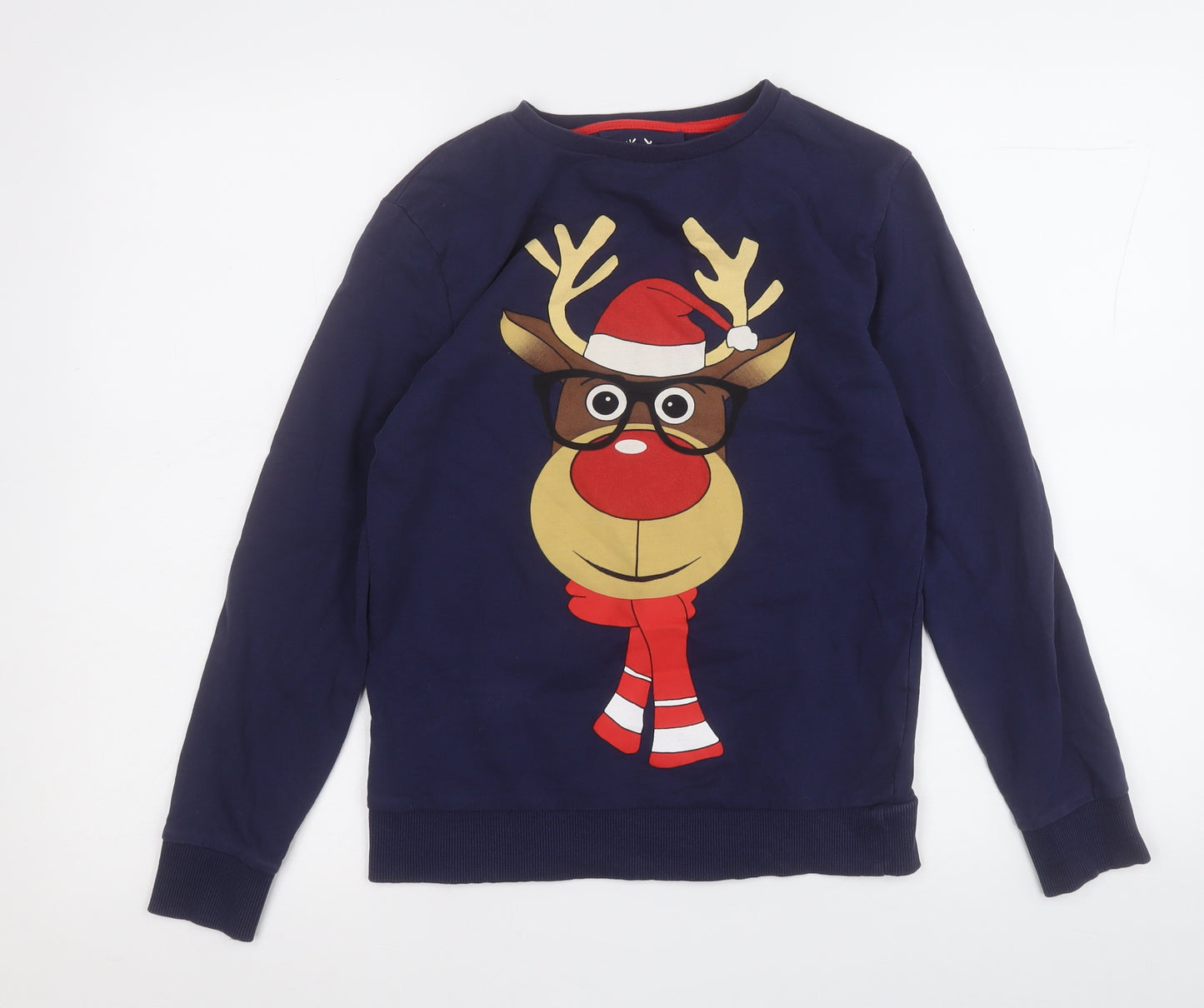 Rebel Boys Blue  Cotton Pullover Sweatshirt Size 11-12 Years   - Rudolph Christmas Jumper