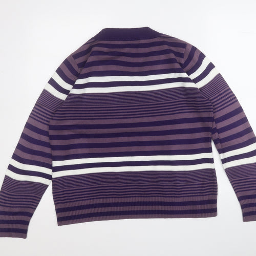 Pure and Natural Womens Purple V-Neck Striped Acrylic Pullover Jumper Size 18