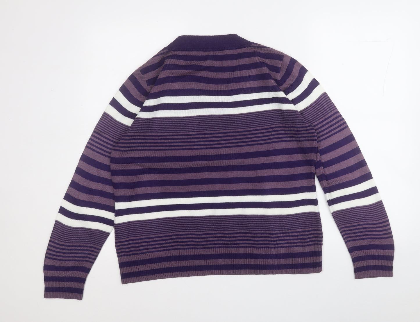 Pure and Natural Womens Purple V-Neck Striped Acrylic Pullover Jumper Size 18