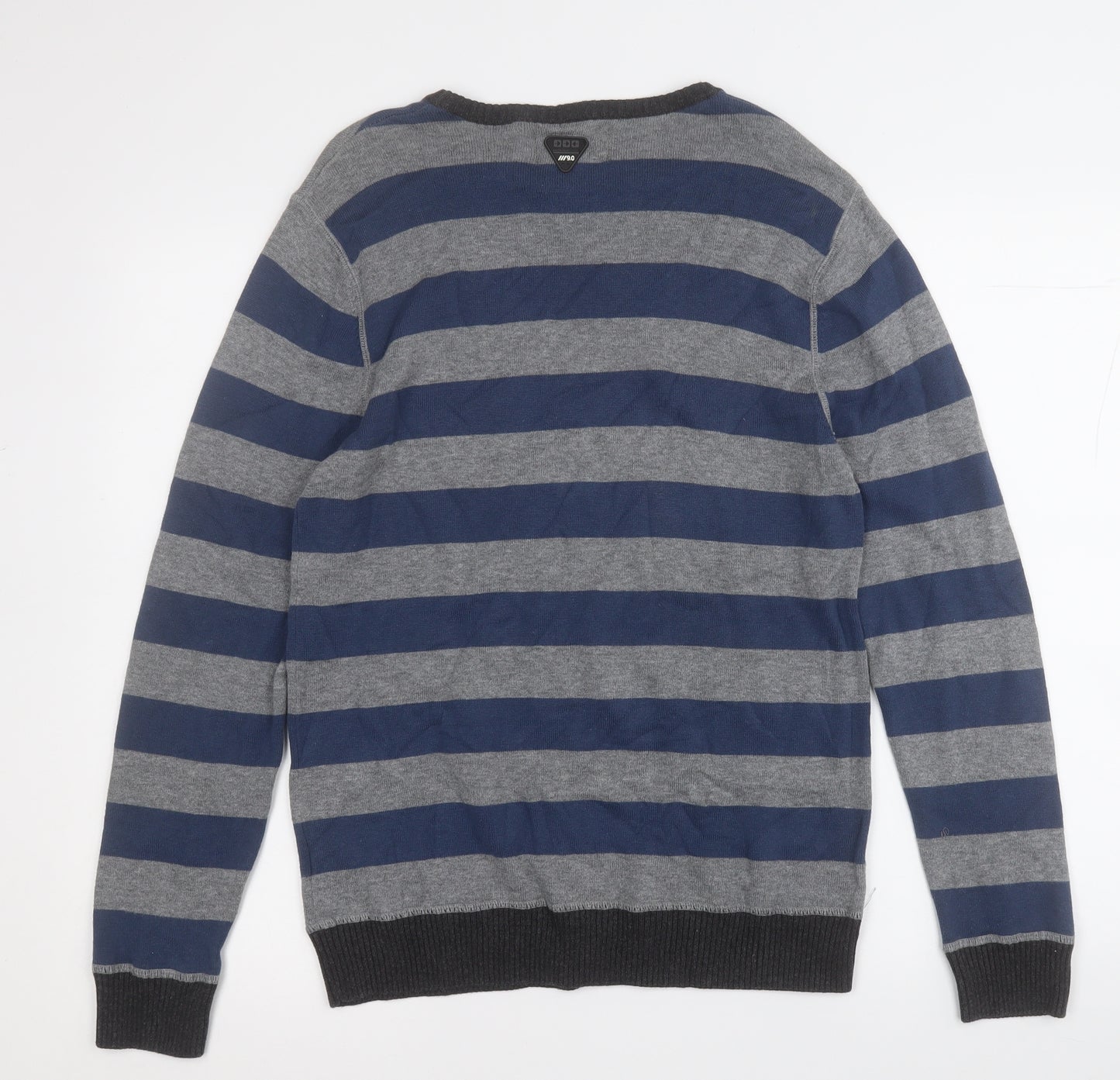 Burton Mens Blue Round Neck Striped Cotton Pullover Jumper Size S