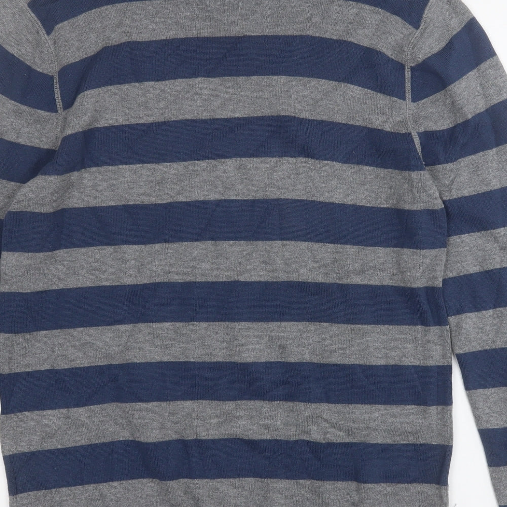 Burton Mens Blue Round Neck Striped Cotton Pullover Jumper Size S