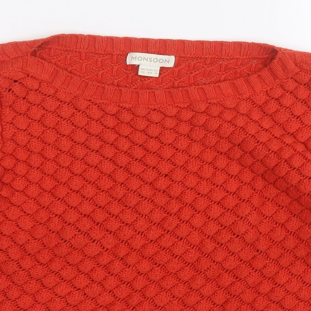 Monsoon Womens Red Round Neck  Cotton Pullover Jumper Size 12
