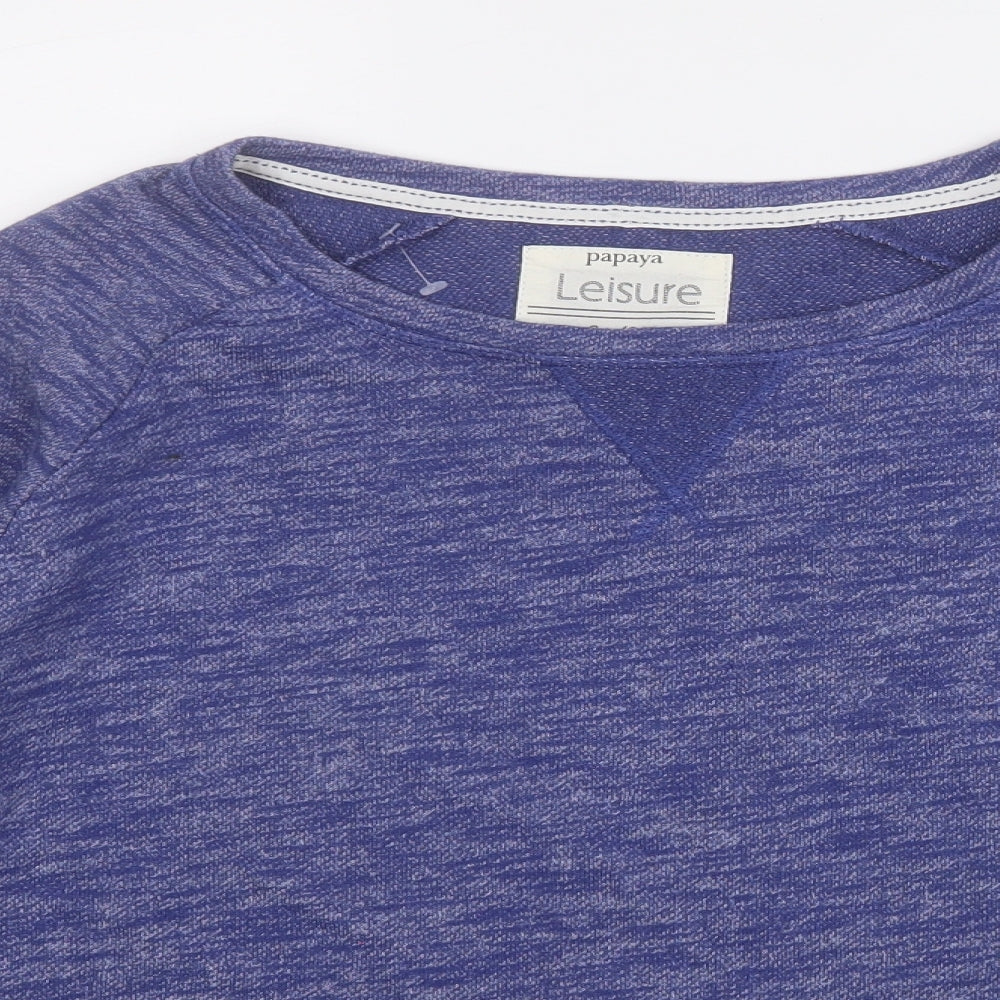 Papaya Womens Blue Round Neck  Cotton Pullover Jumper Size S