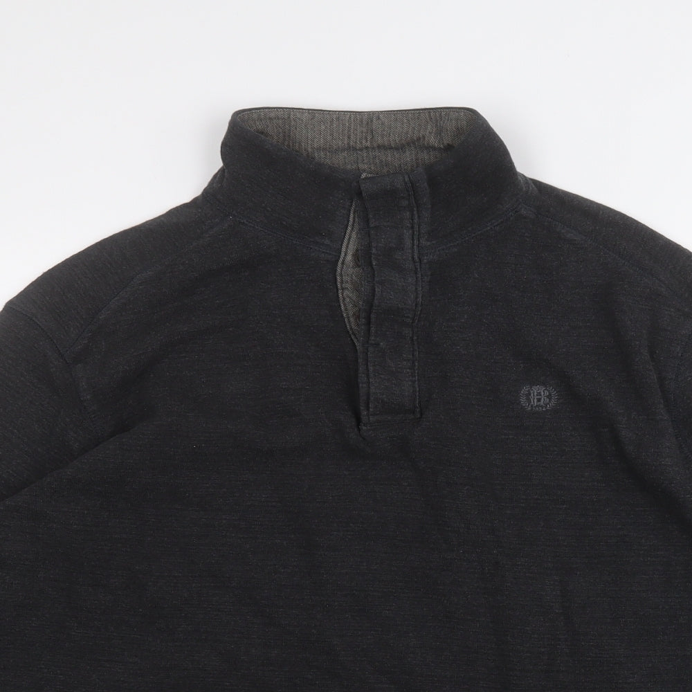 Blue Harbour Mens Black Collared  Cotton Pullover Jumper Size L