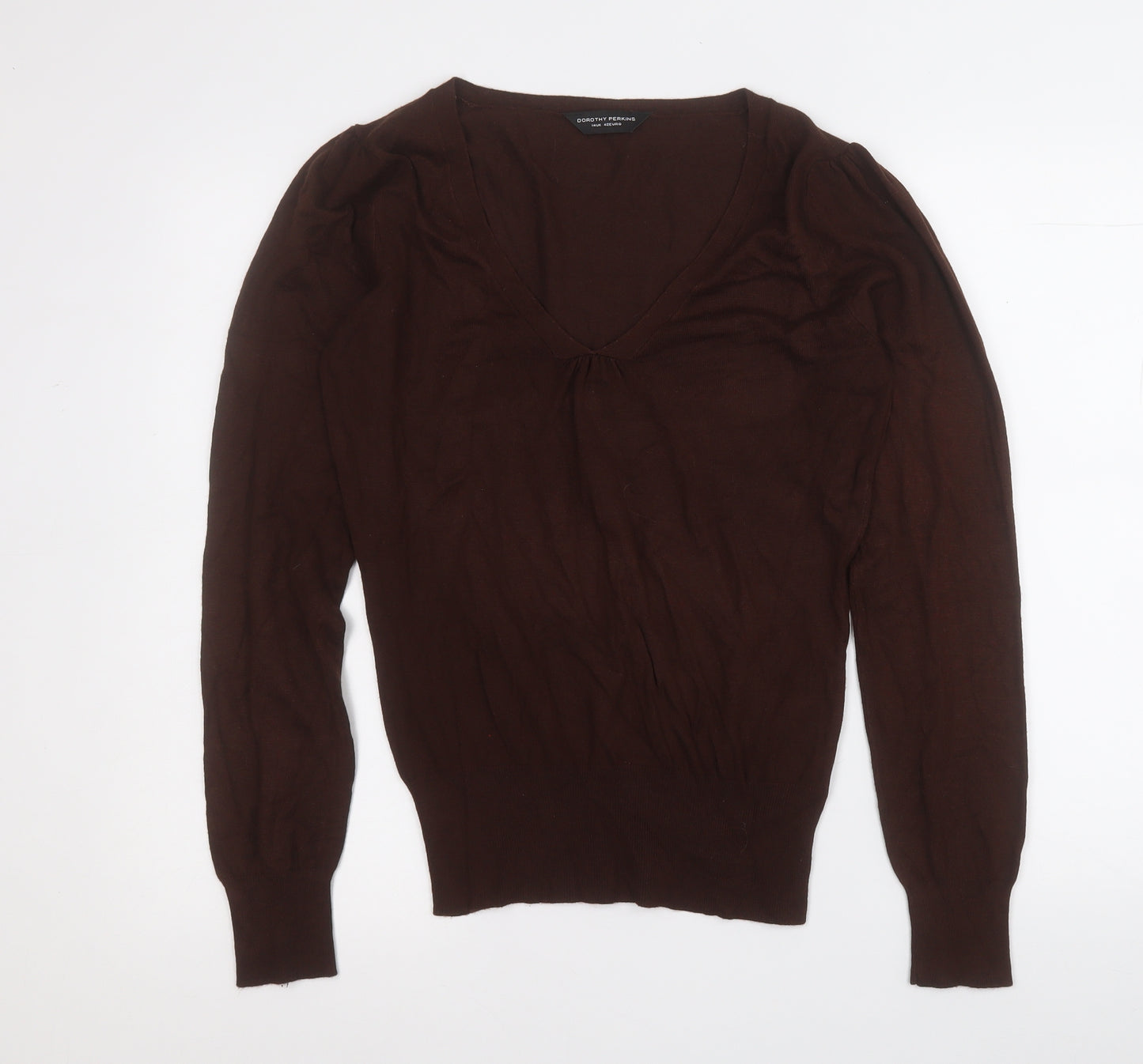 Dorothy Perkins Womens Brown V-Neck  Viscose Pullover Jumper Size 14