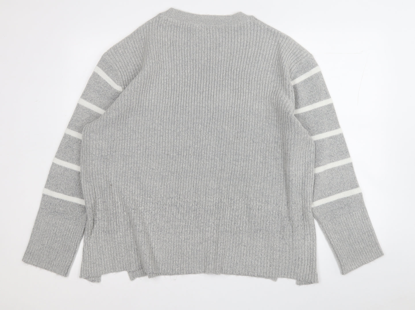 Principles Womens Grey Round Neck Striped Acrylic Pullover Jumper Size 18