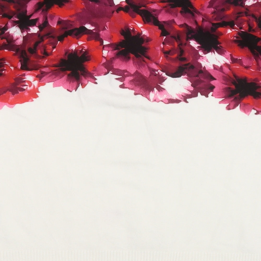 Klass Womens White Round Neck Floral Viscose Henley Jumper Size M