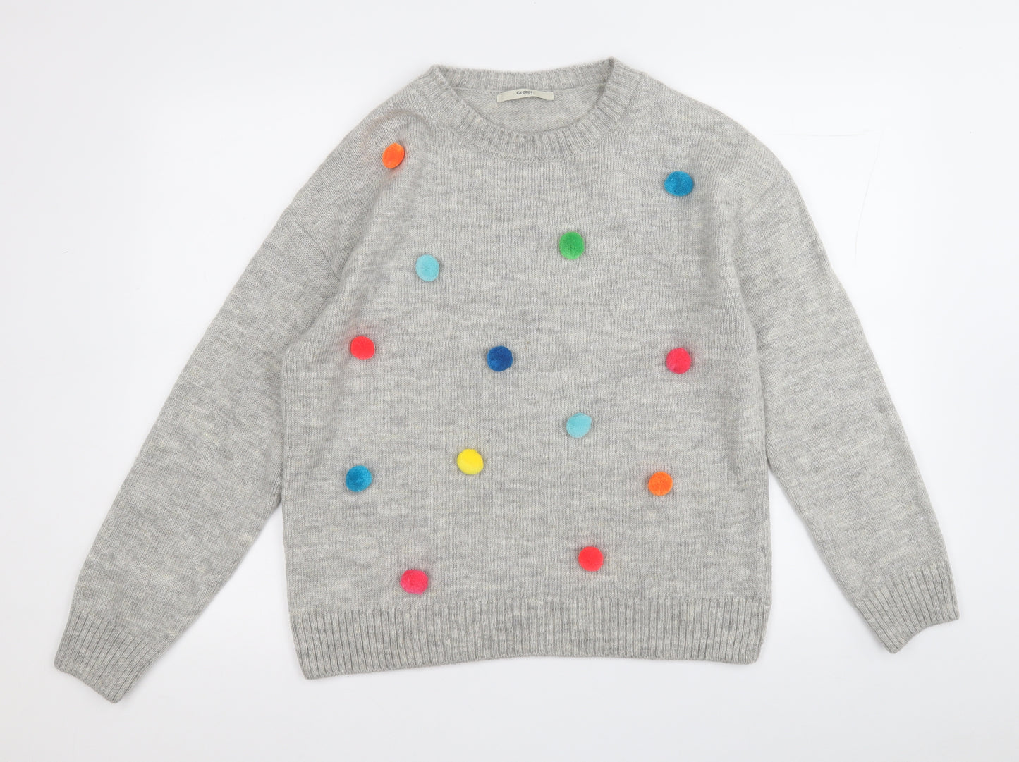 George Womens Grey Round Neck Geometric Acrylic Pullover Jumper Size 16