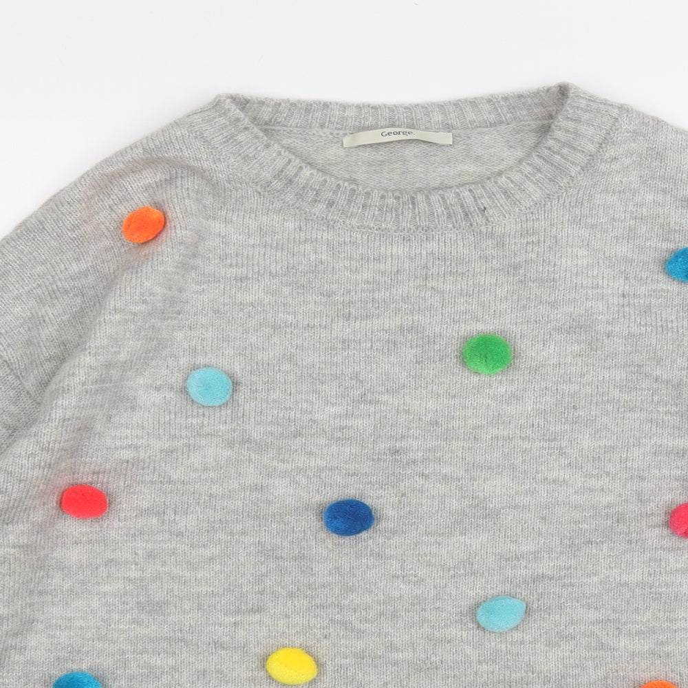 George Womens Grey Round Neck Geometric Acrylic Pullover Jumper Size 16