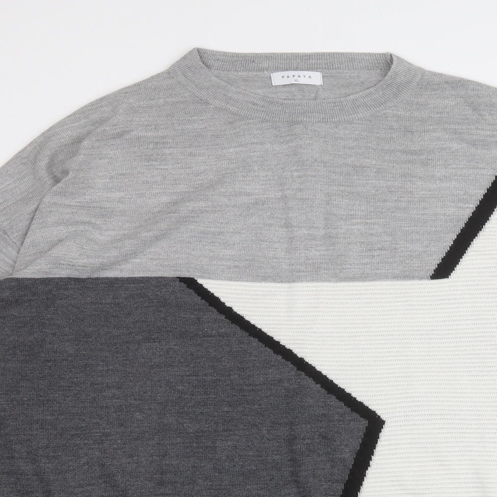 Papaya Womens Grey Round Neck  Acrylic Pullover Jumper Size XL