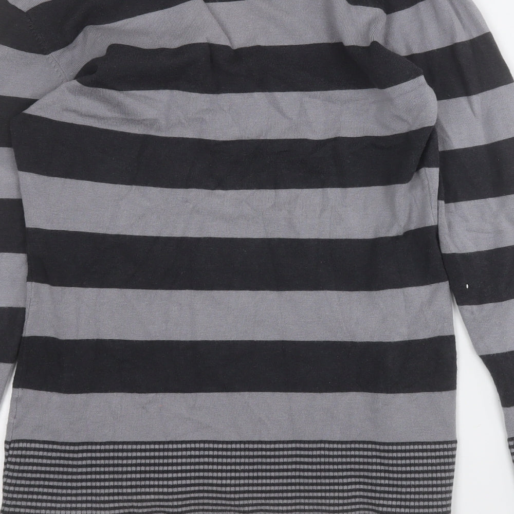 Jane Norman Womens Grey V-Neck Striped Viscose Pullover Jumper Size 14