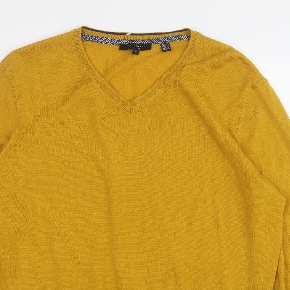 Ted Baker Mens Yellow V-Neck  Acrylic Pullover Jumper Size S