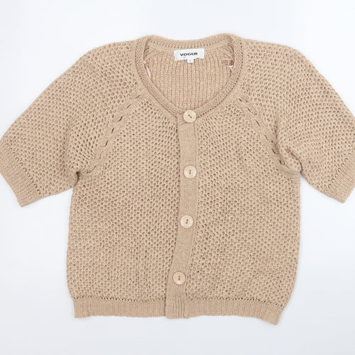 Vogue Womens Beige Round Neck  Acrylic Cardigan Jumper Size L