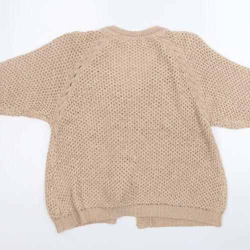 Vogue Womens Beige Round Neck  Acrylic Cardigan Jumper Size L