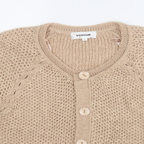 Vogue Womens Beige Round Neck  Acrylic Cardigan Jumper Size L