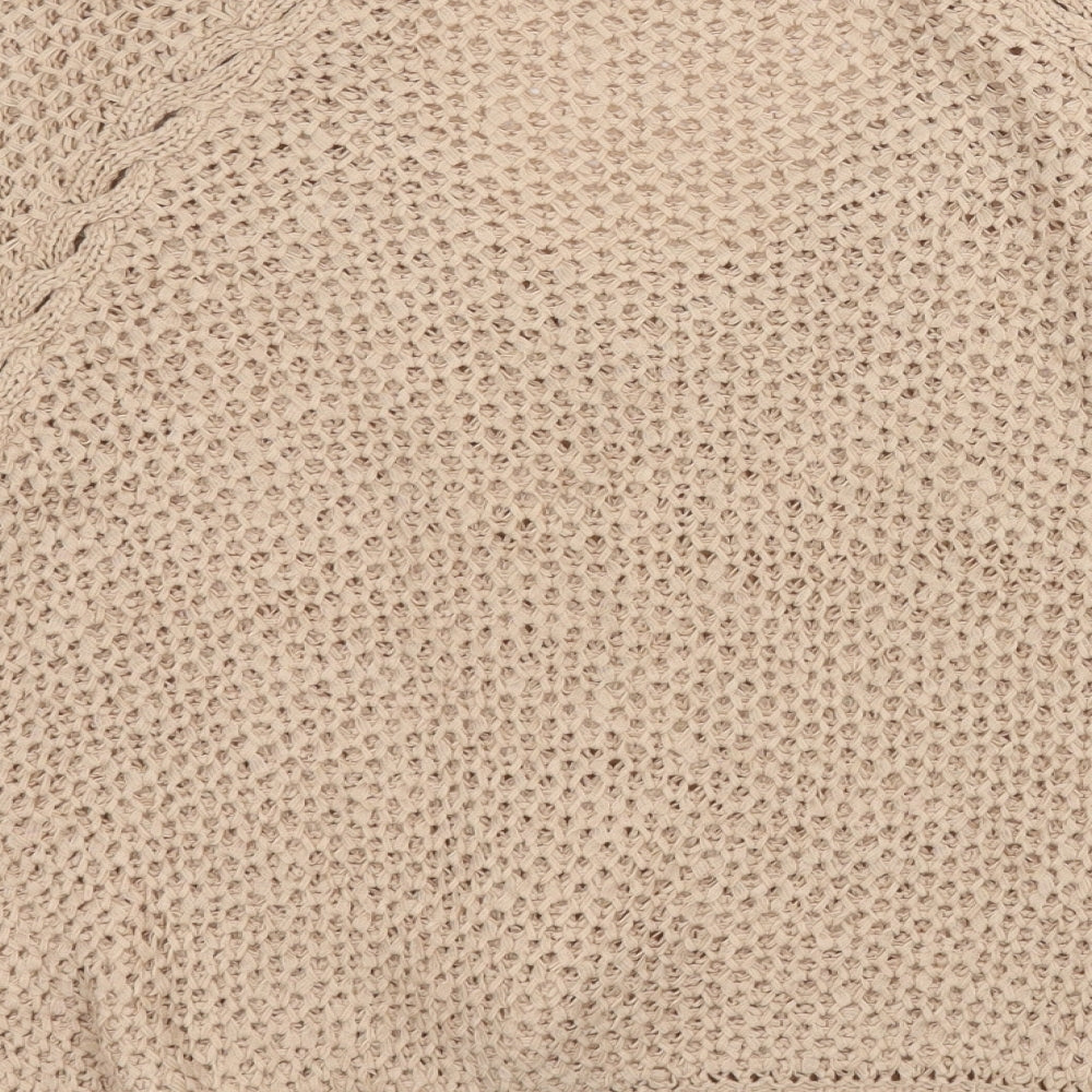 Vogue Womens Beige Round Neck  Acrylic Cardigan Jumper Size L