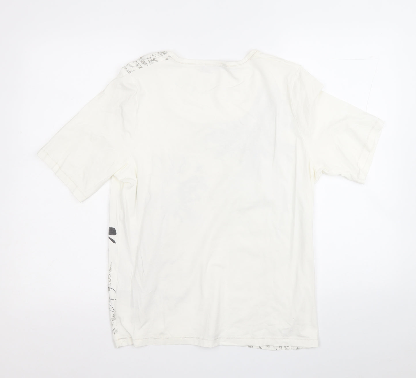 Gollehaug Collection Womens White Floral Viscose Basic T-Shirt Size 14 Round Neck