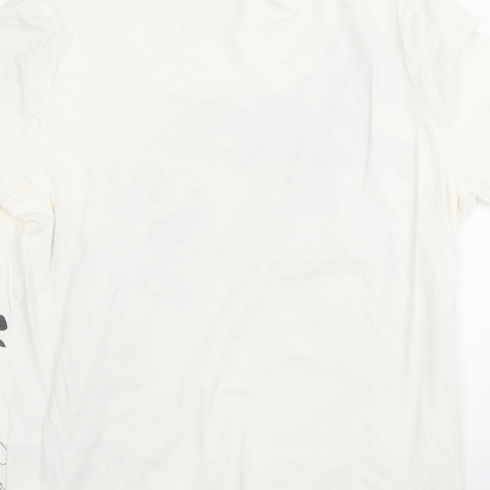 Gollehaug Collection Womens White Floral Viscose Basic T-Shirt Size 14 Round Neck