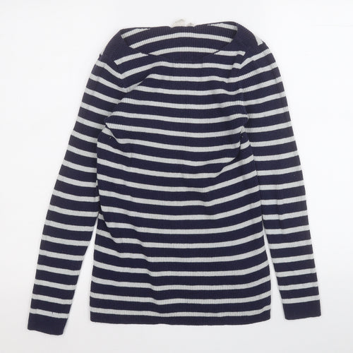 Gap Womens Blue Round Neck Striped Cotton Pullover Jumper Size S