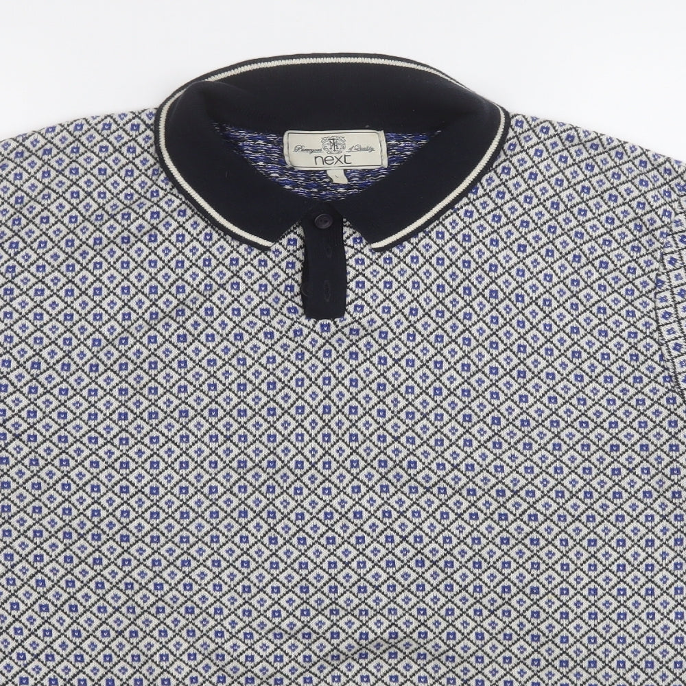 NEXT Mens Blue Geometric Cotton  Polo Size L Collared
