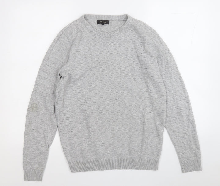 River Island Mens Grey Round Neck Acrylic Pullover Jumper Size M