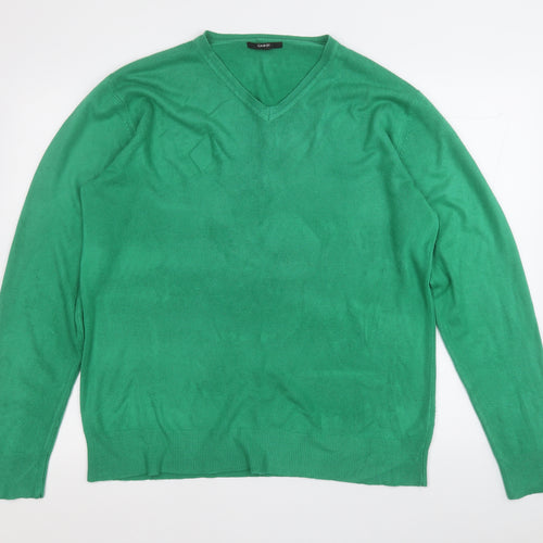 George Womens Green V-Neck  Acrylic Pullover Jumper Size L
