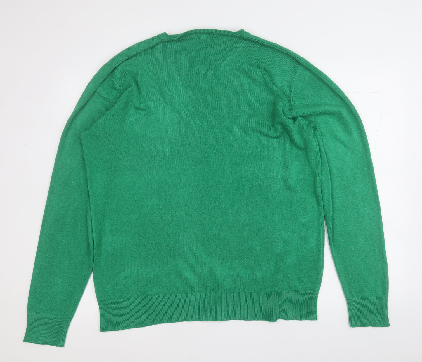 George Womens Green V-Neck  Acrylic Pullover Jumper Size L