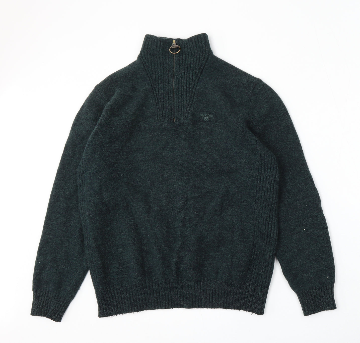 Barbour Mens Green Mock Neck  Wool Pullover Jumper Size L