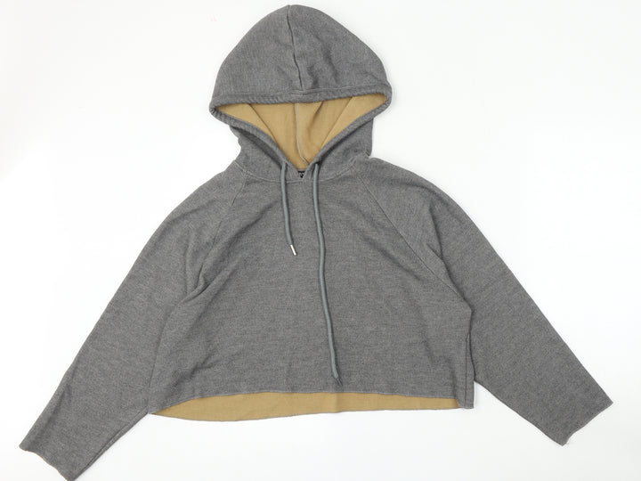 Zara Womens Grey Polyester Pullover Hoodie Size M - Cropped
