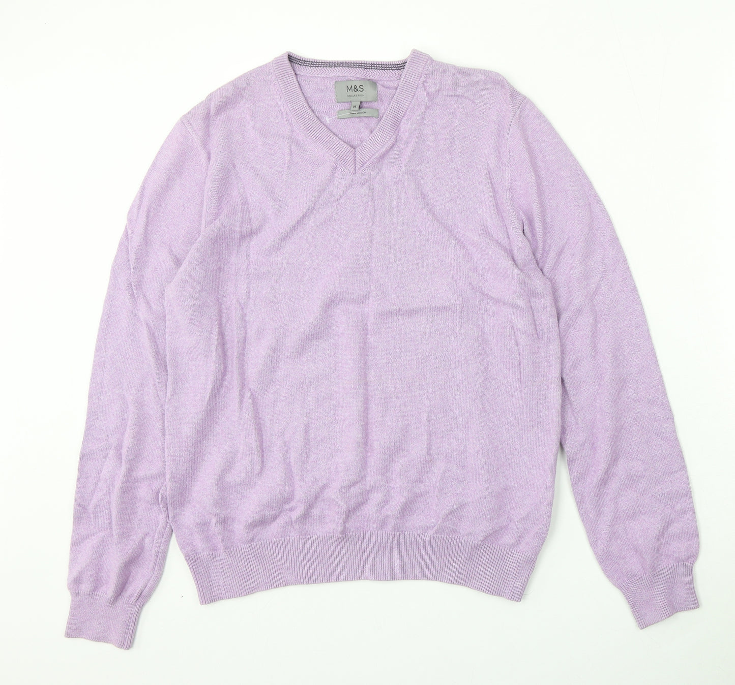 Marks and Spencer Womens Purple V-Neck  Cotton Pullover Jumper Size M