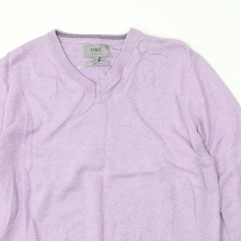 Marks and Spencer Womens Purple V-Neck  Cotton Pullover Jumper Size M