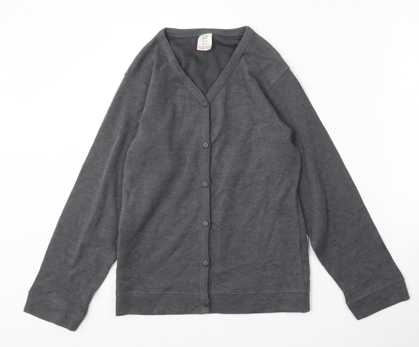 Preworn Girls Grey V-Neck  Cotton Cardigan Jumper Size 12-13 Years
