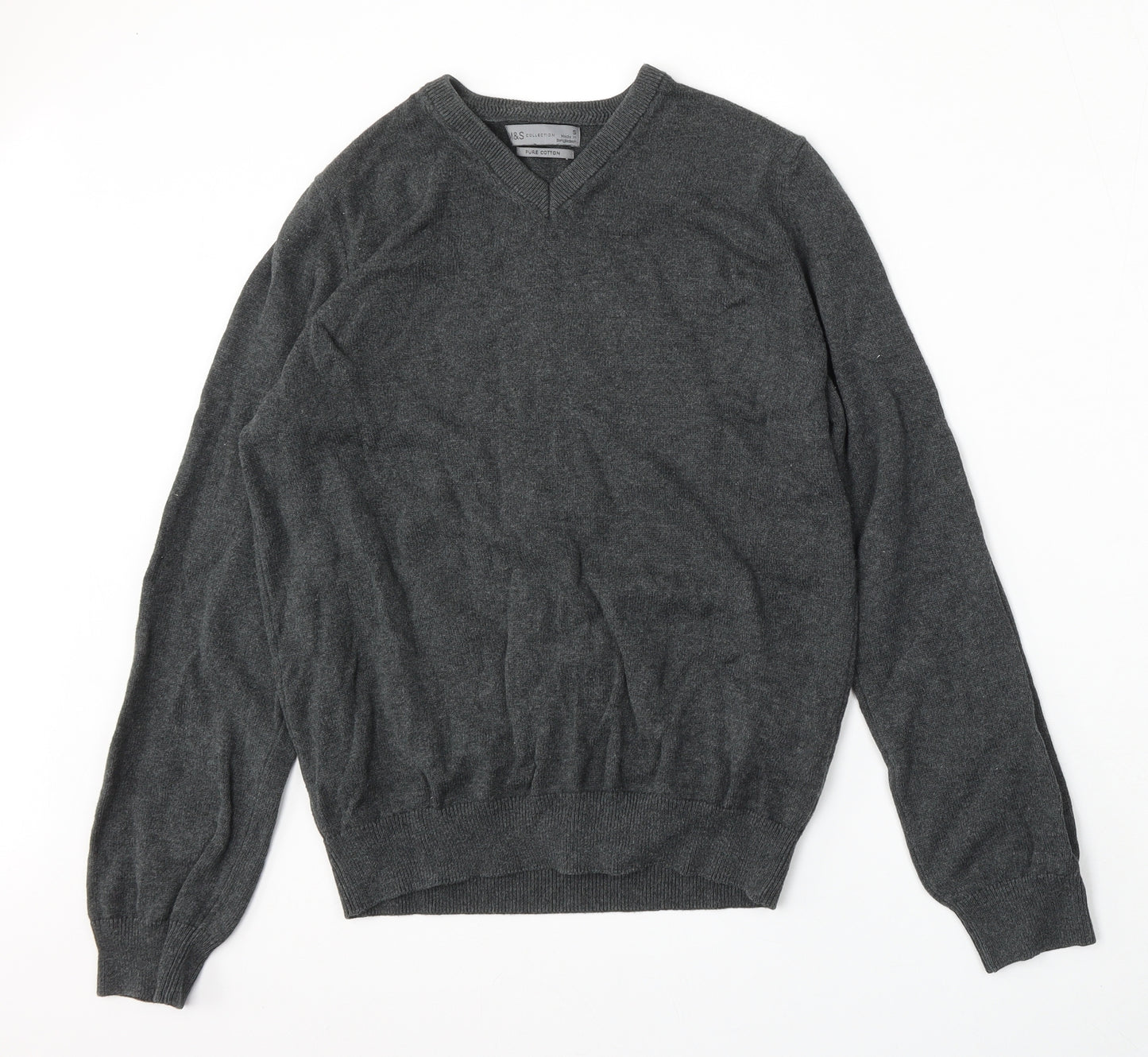 Marks and Spencer Womens Grey V-Neck  Cotton Pullover Jumper Size S