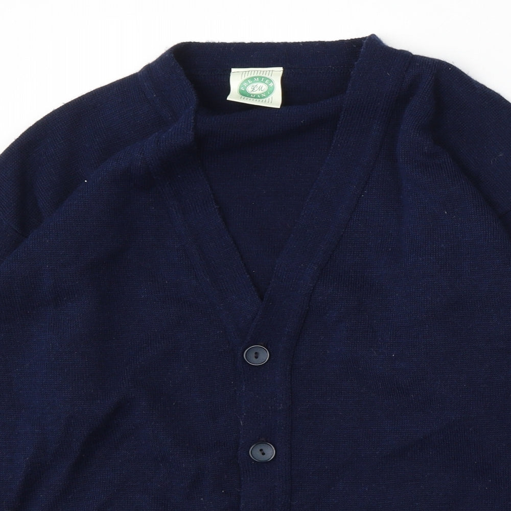Premier Man Mens Blue V-Neck  Acrylic Cardigan Jumper Size S