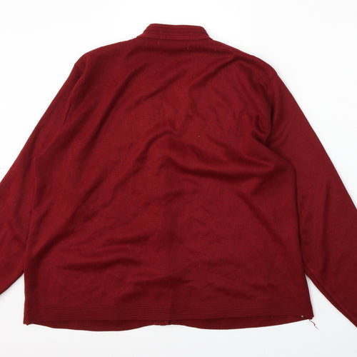 Beaumonde Womens Red V-Neck  Acrylic Cardigan Jumper Size L