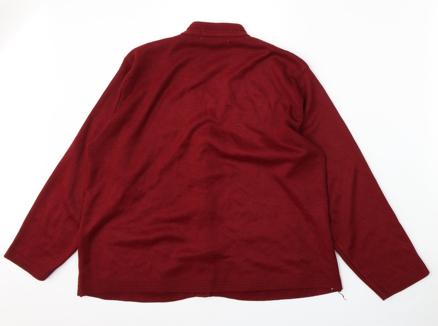 Beaumonde Womens Red V-Neck  Acrylic Cardigan Jumper Size L